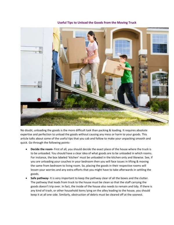 Useful Tips to Unload the Goods from the Moving Truck