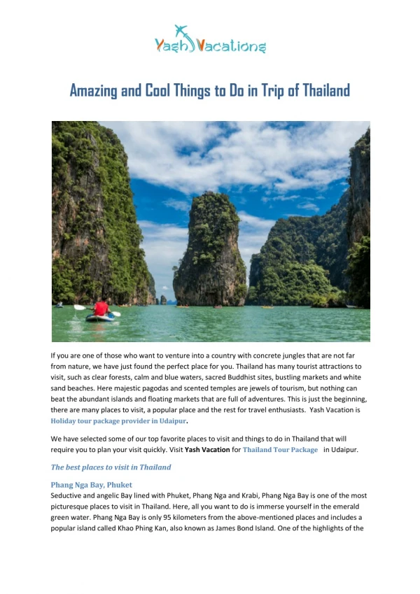 Amazing and cool things to do in trip of thailand
