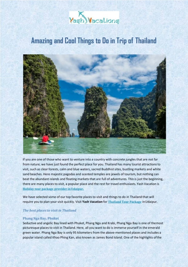 Amazing and cool things to do in trip of thailand