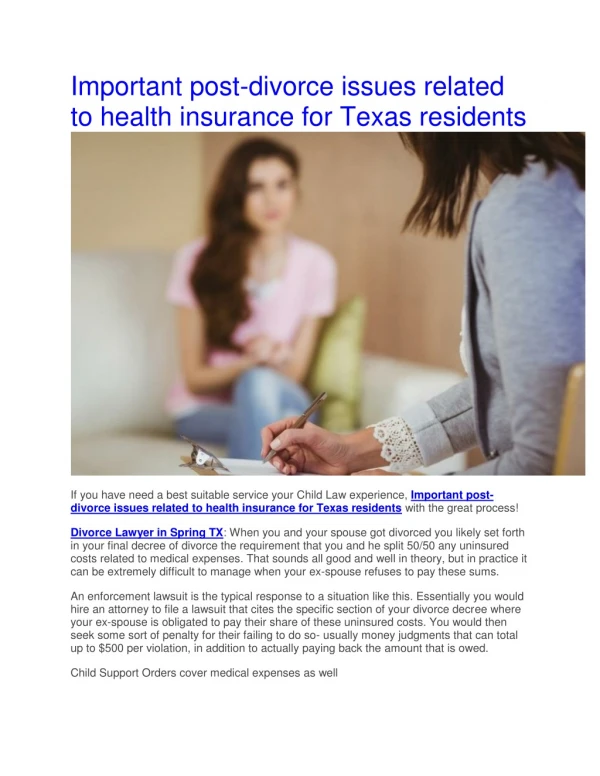 Important post-divorce issues related to health insurance for Texas residents
