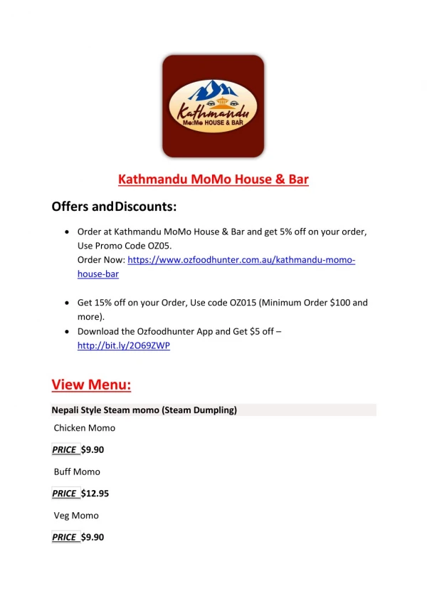 15% Off - Kathmandu MoMo House & Bar-Surfers Paradise - Order Food Online