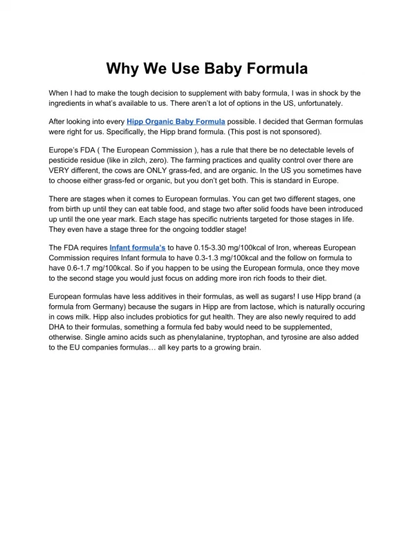 Why We Use Baby Formula