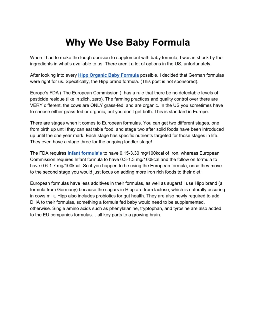 why we use baby formula