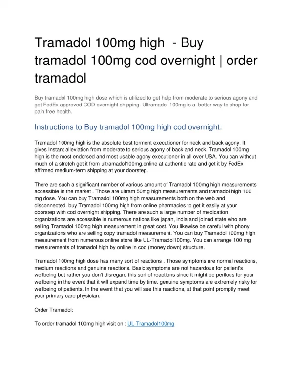 Tramadol 100mg high - Buy tramadol 100mg cod overnight | order tramadol