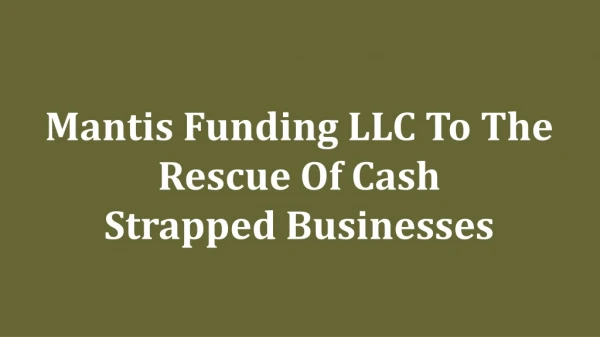 Mantis Funding LLC To The Rescue Of Cash Strapped Businesses