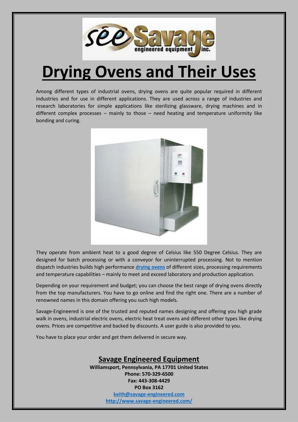 drying ovens and their uses