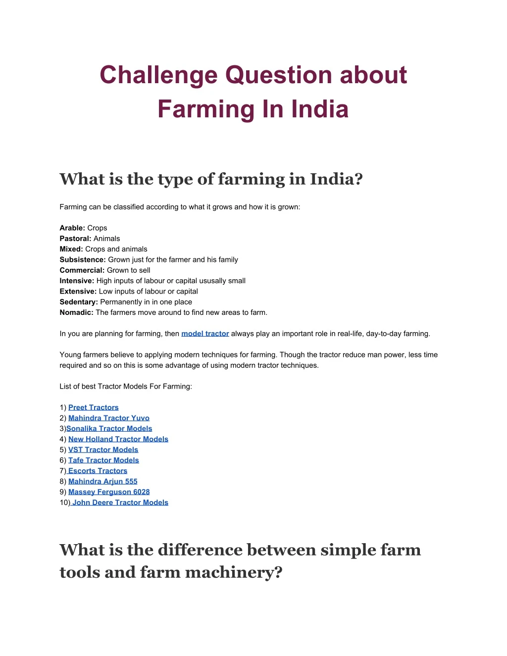 challenge question about farming in india what