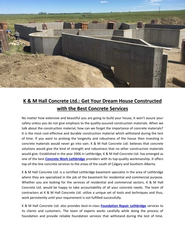 K & M Hall Concrete Ltd.: Get Your Dream House Constructed with the Best Concrete Services