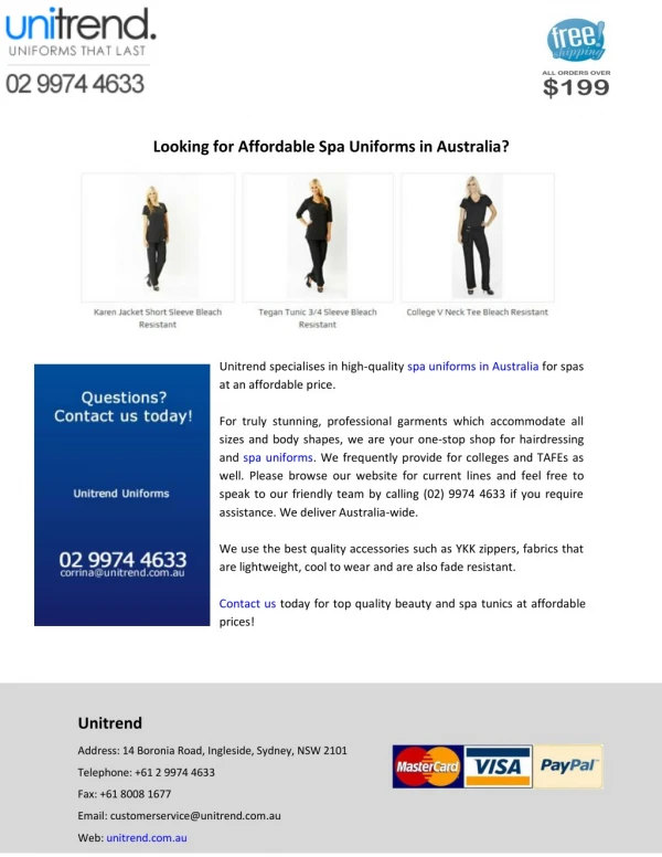 Looking for Affordable Spa Uniforms in Australia?