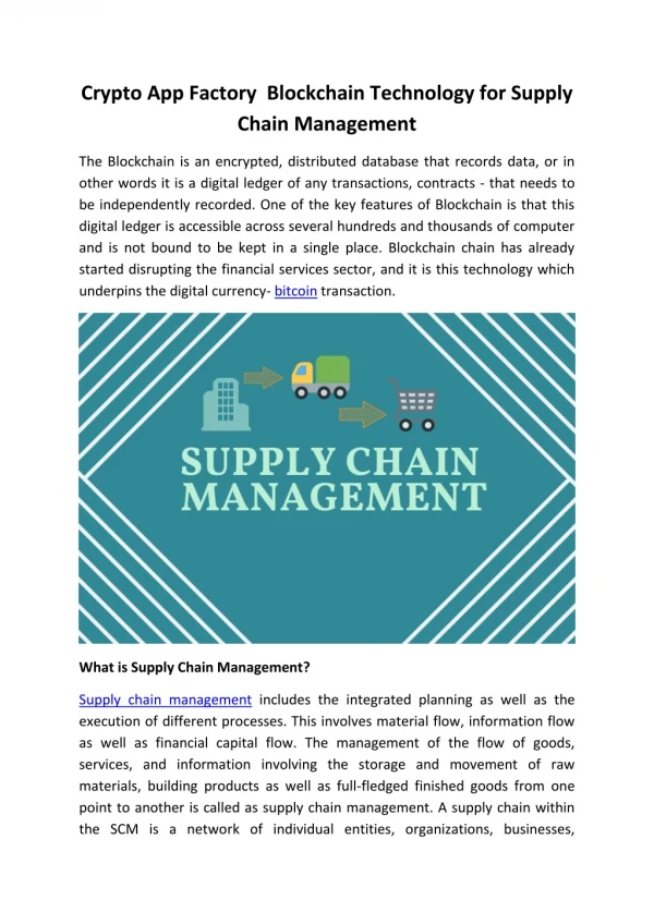 Crypto App Factory Blockchain Technology for Supply Chain Management