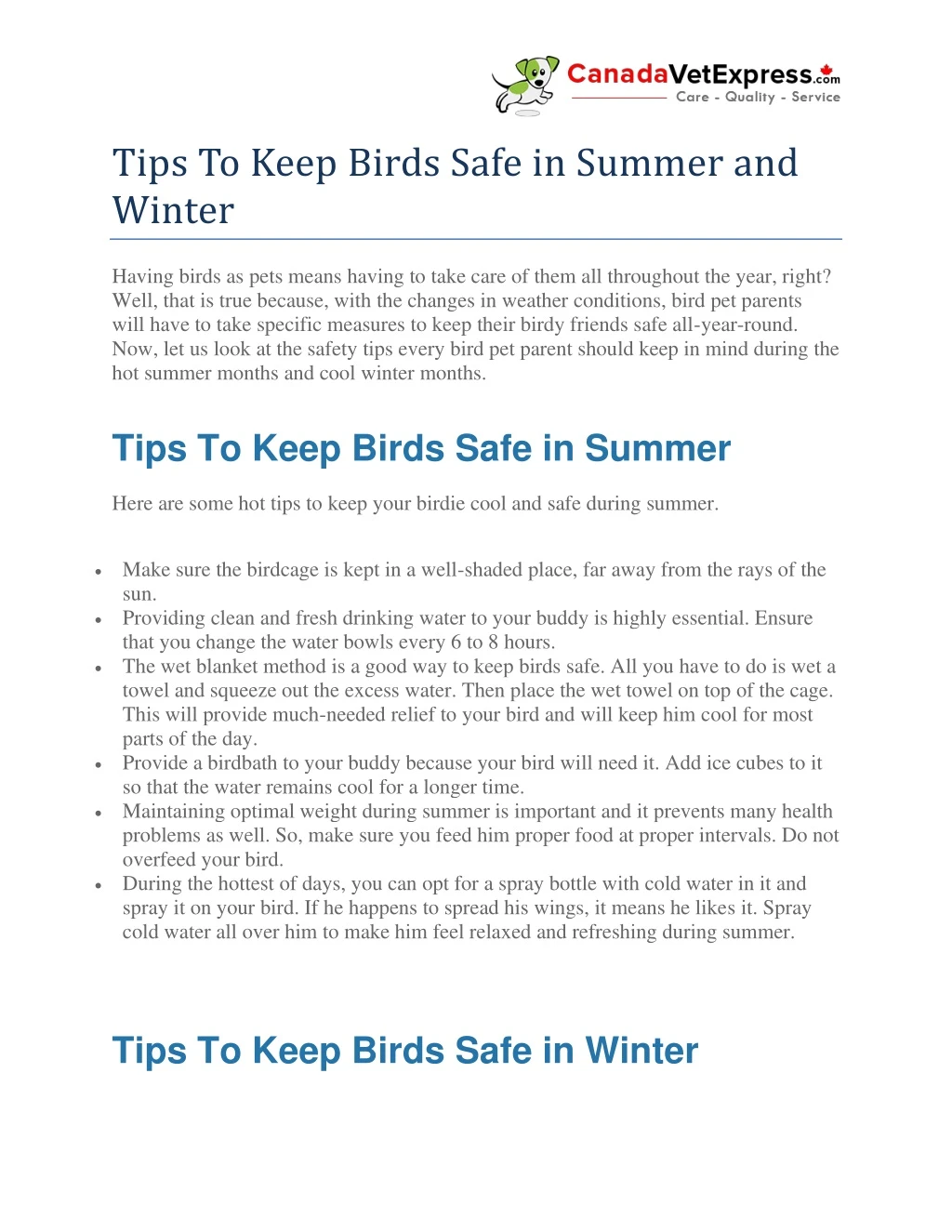tips to keep birds safe in summer and winter