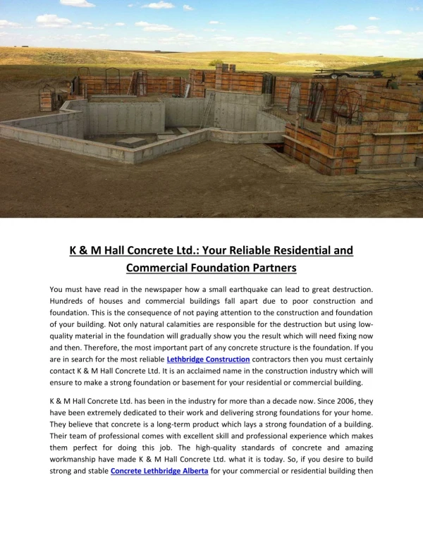 K & M Hall Concrete Ltd.: Your Reliable Residential and Commercial Foundation Partners