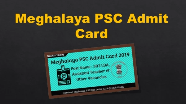 Meghalaya PSC Admit Card 2019 LDA, Assistant Teacher, JE Exam Date