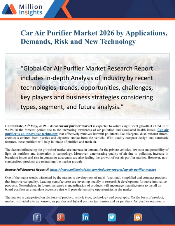Car Air Purifier Industry Consumption, Export, Import By Regions