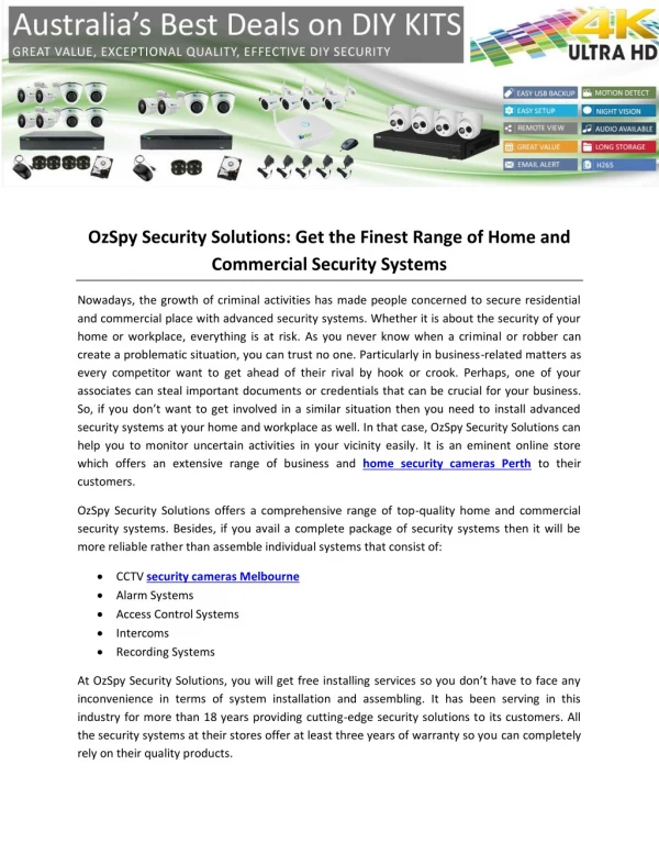 OzSpy Security Solutions: Get the Finest Range of Home and Commercial Security Systems