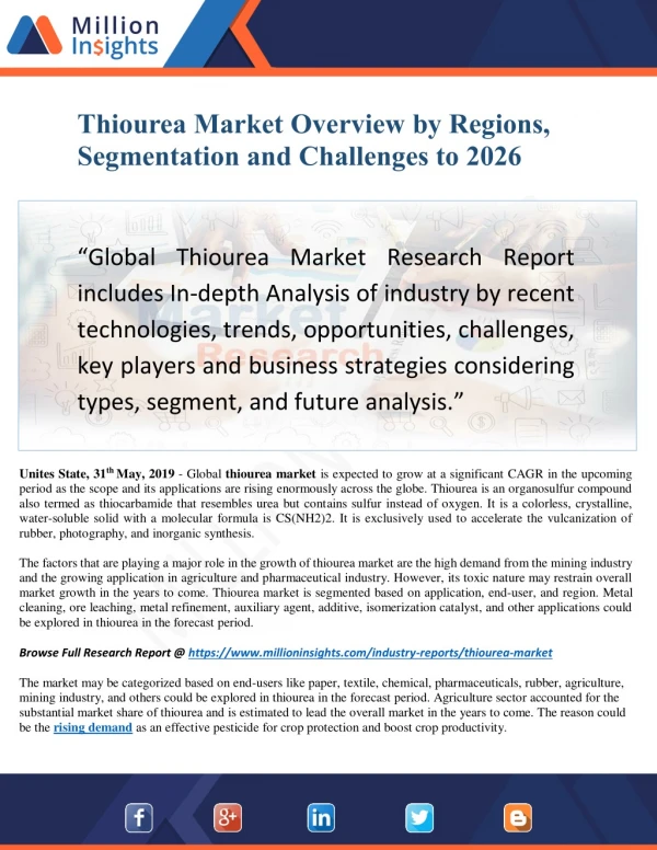 Thiourea Industry Segment By Application, Technology, Types And Scope