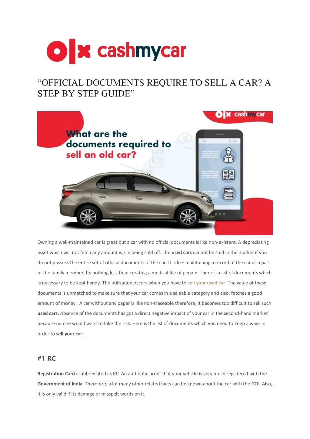 official documents require to sell a car a step