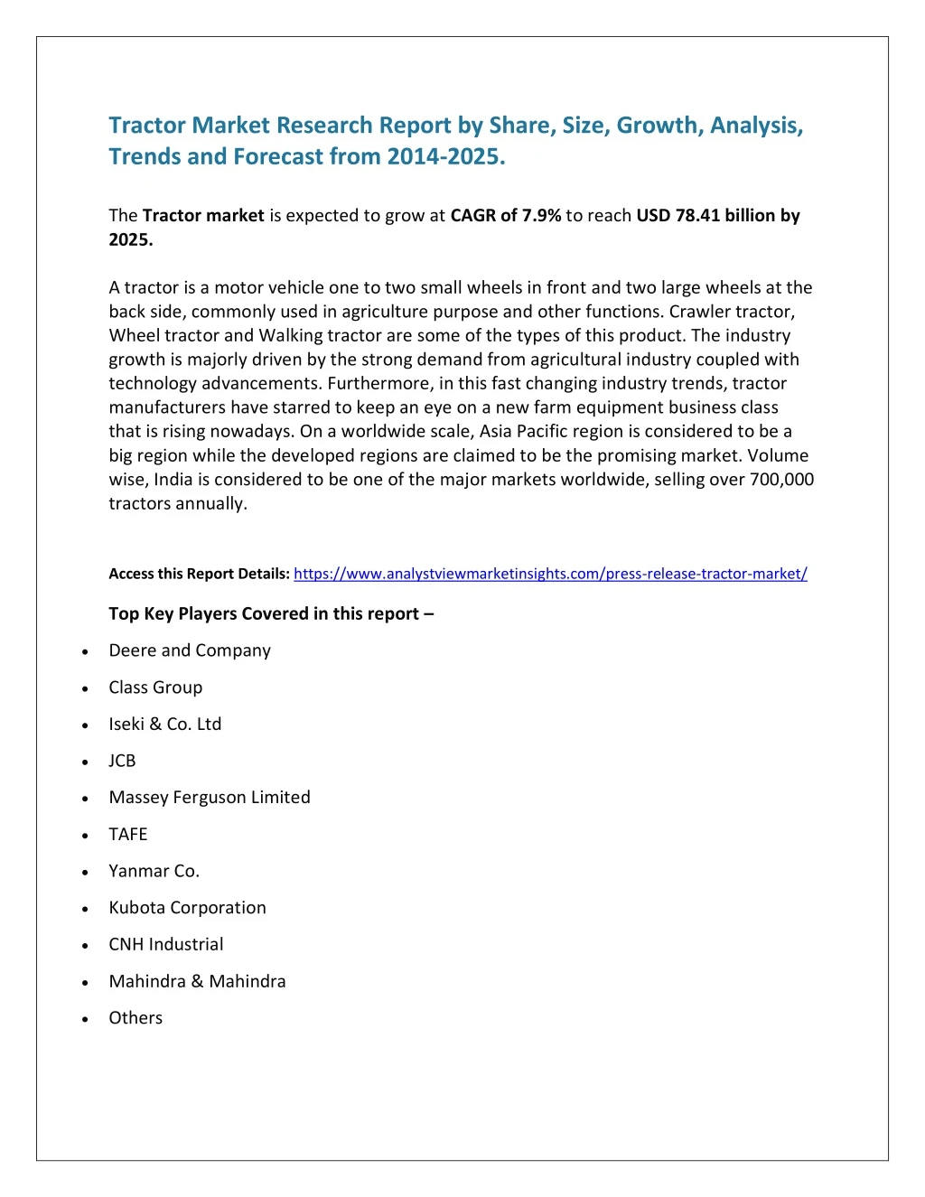 tractor market research report by share size