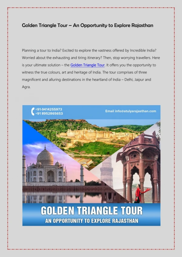 Golden Triangle Tour – an opportunity to explore Rajasthan