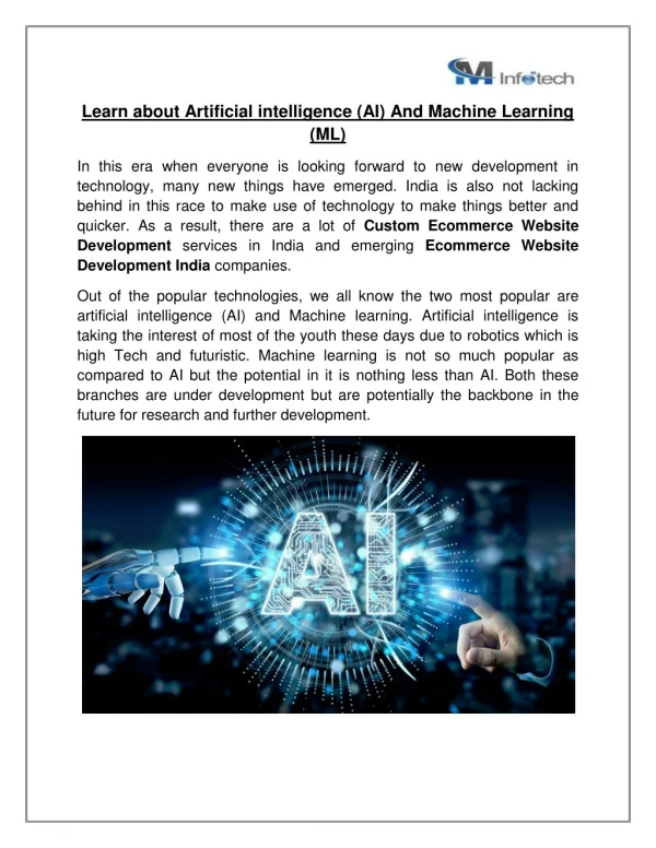 Learn about Artificial intelligence (AI) And Machine Learning (ML)