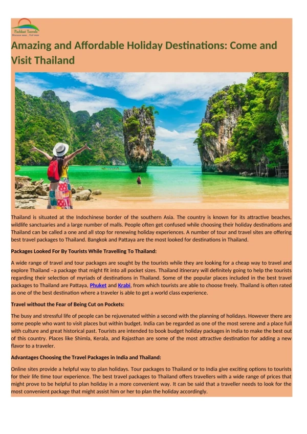 Amazing and Affordable Holiday Destinations: Come and Visit Thailand