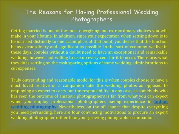 The reasons for having professional wedding photographers