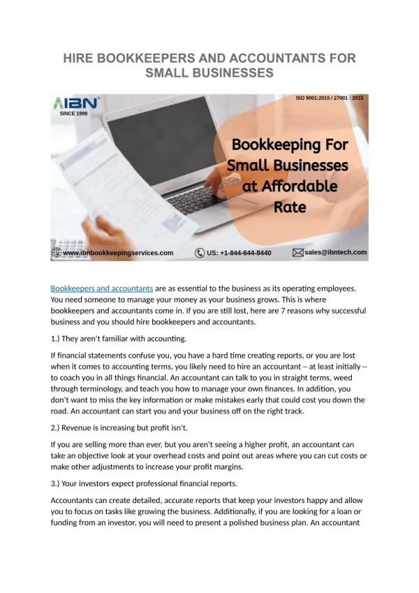 hire bookkeeper and accountant for small businesses