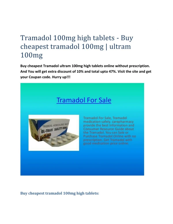 Tramadol 100mg high tablets - Buy cheapest tramadol 100mg | ultram 100mg