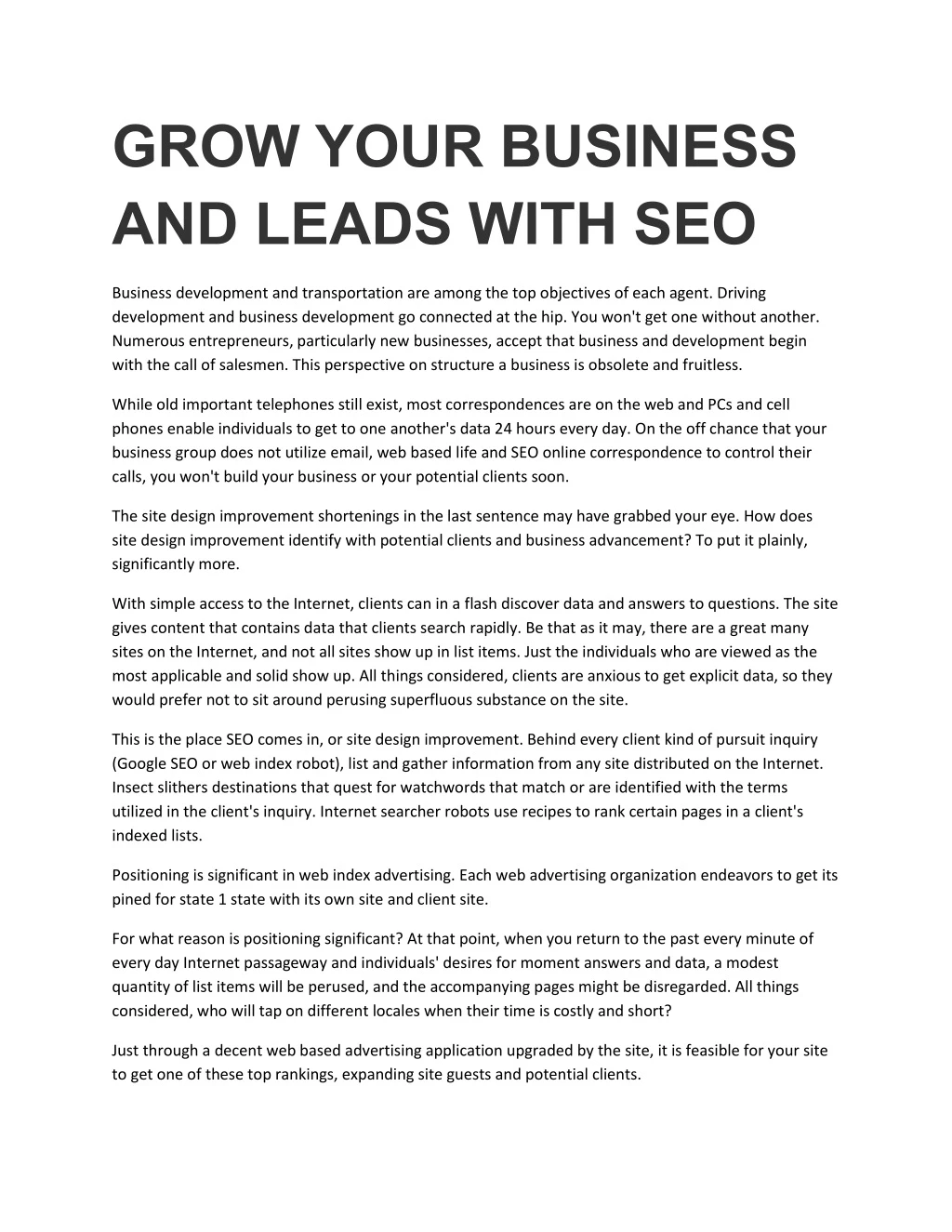 grow your business and leads with seo