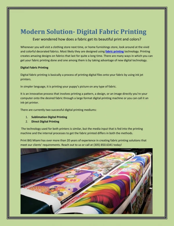 Modern Solution- Digital Fabric Printing