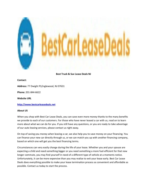 Best Truck & Suv Lease Deals NJ