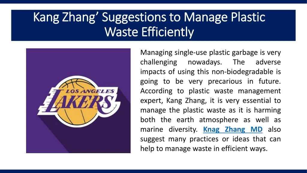 kang zhang suggestions to manage plastic waste efficiently