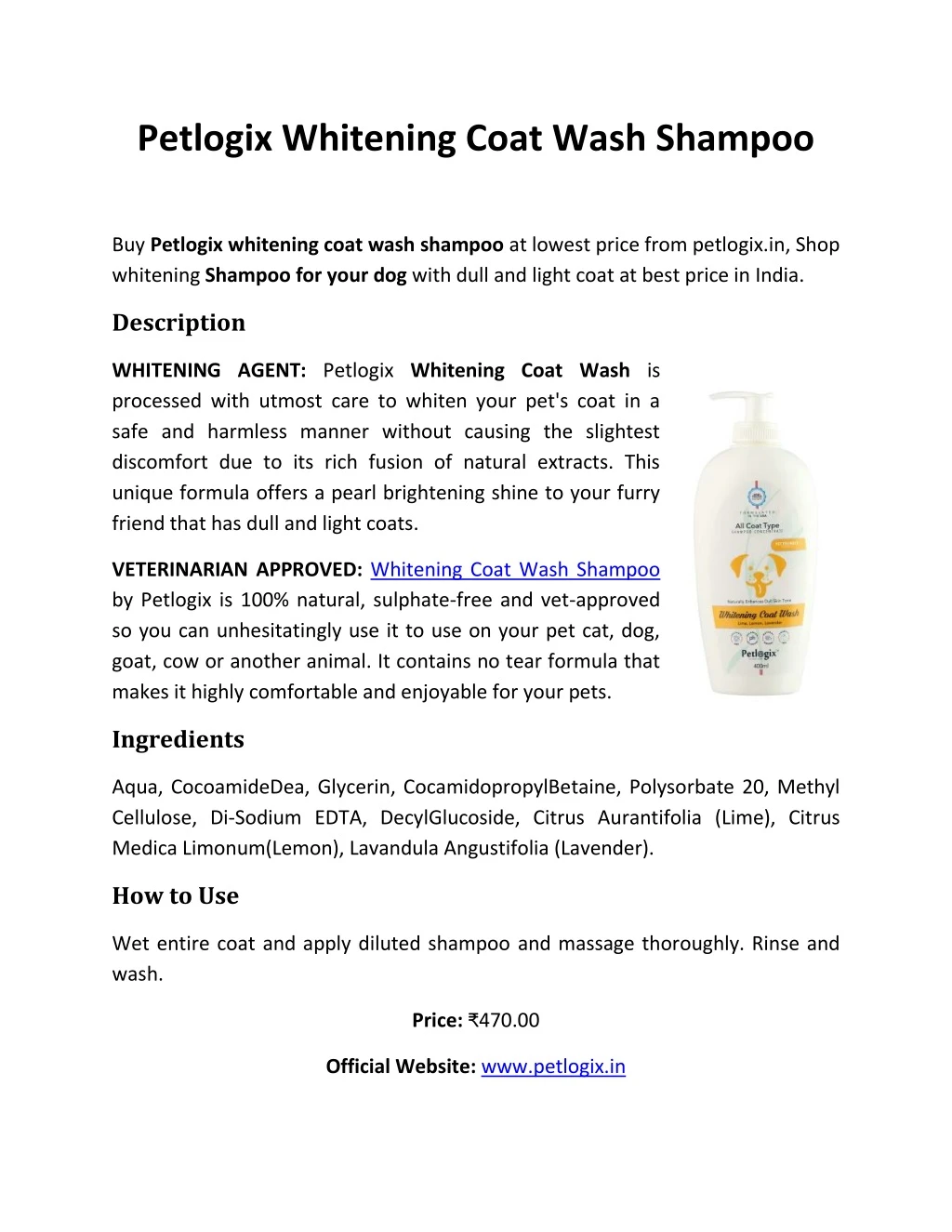petlogix whitening coat wash shampoo