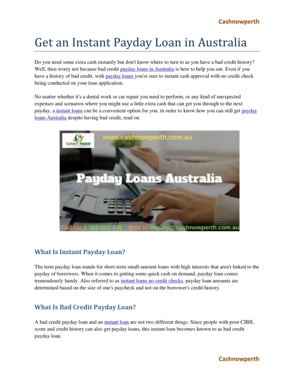 Payday Loans in Australia