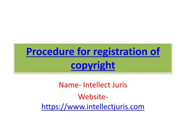 Procedure for registration of copyright