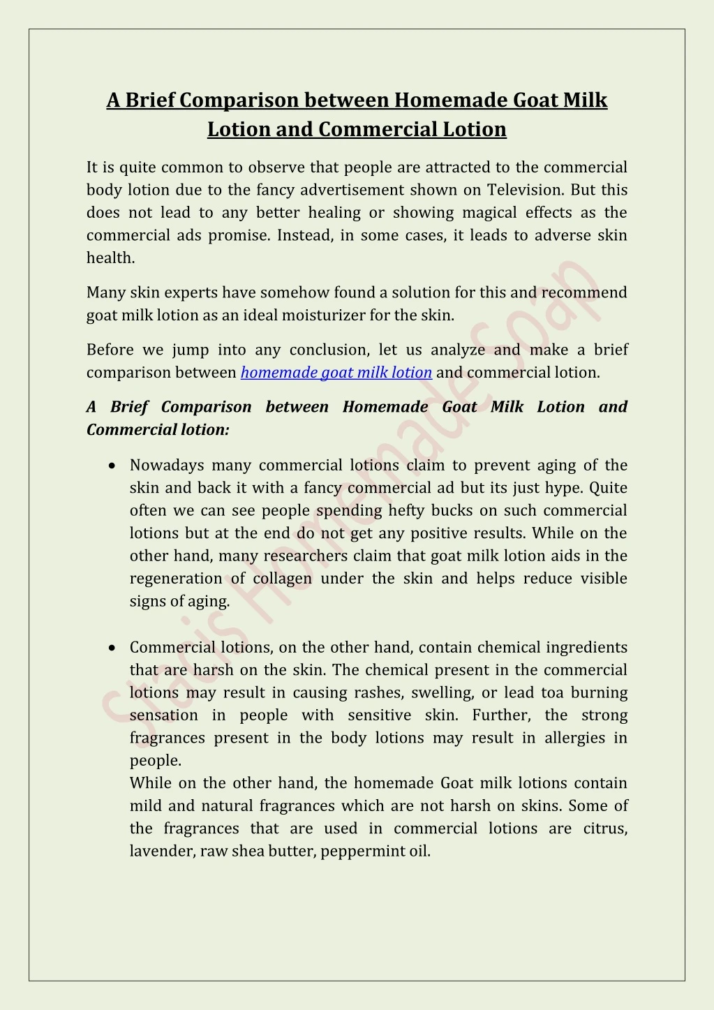 a brief comparison between homemade goat milk