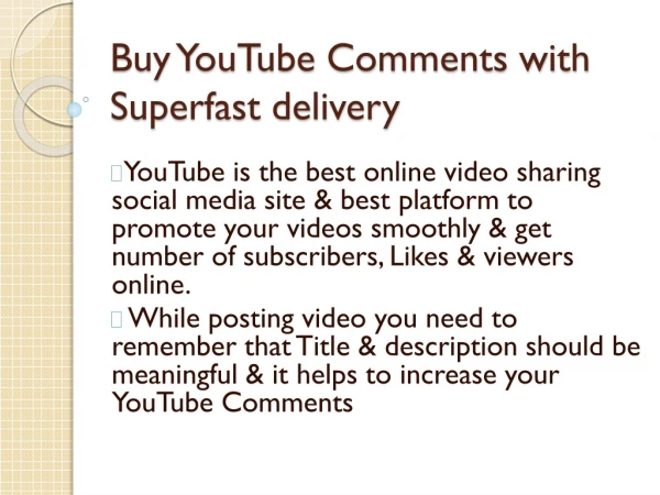 Buy YouTube Comments with Superfast delivery