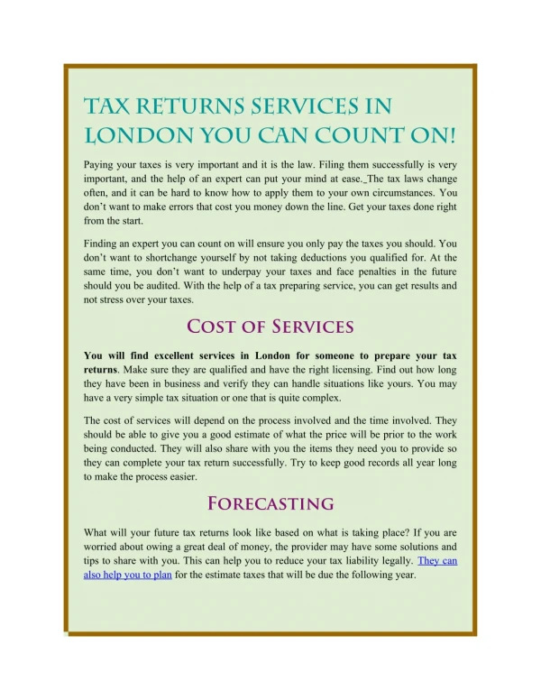 Tax Returns Services in London you can Count on!