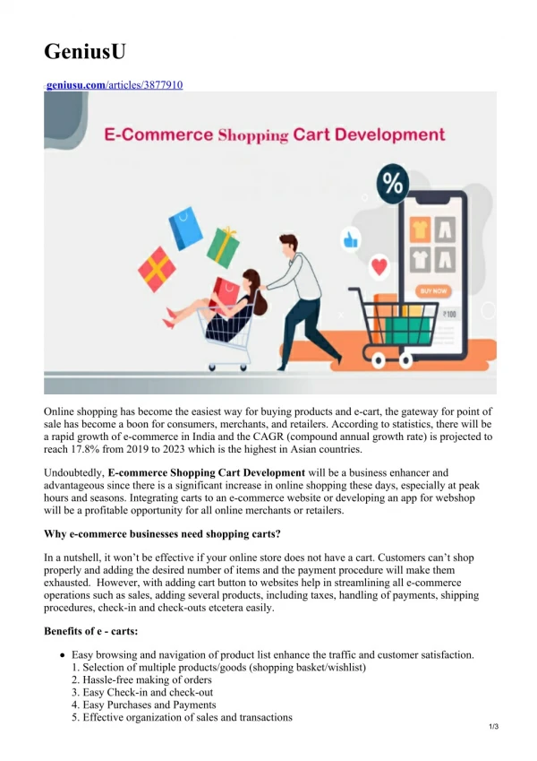 Increase Your Sales With E-Commerce Shopping Cart Development