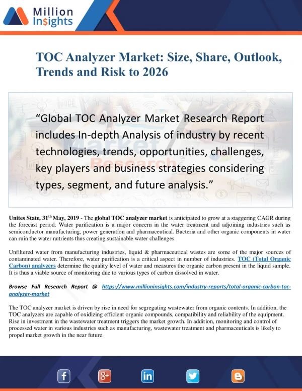 TOC Analyzer Industry Size, Outlook, Growth Status And Future Trend Report 2028