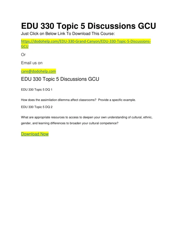 EDU 330 Topic 5 Discussions GCU
