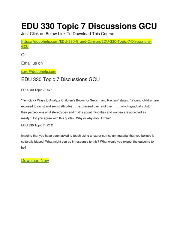 EDU 330 Topic 7 Discussions GCU
