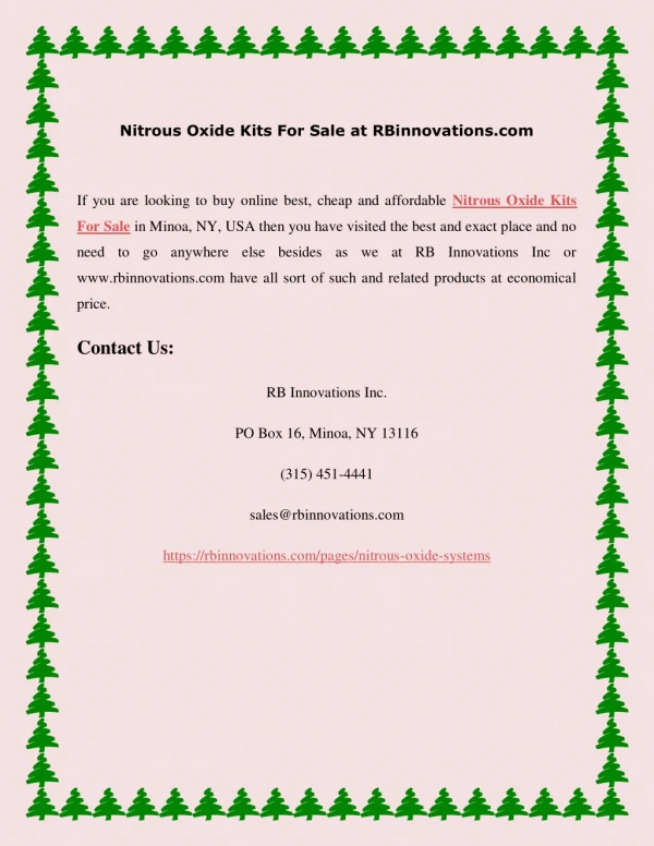 Nitrous Oxide Kits For Sale at RBinnovations.com