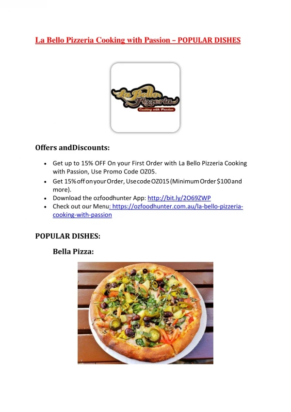 La Bello Pizzeria Cooking with Passion-Faulconbridge - Order Food Online