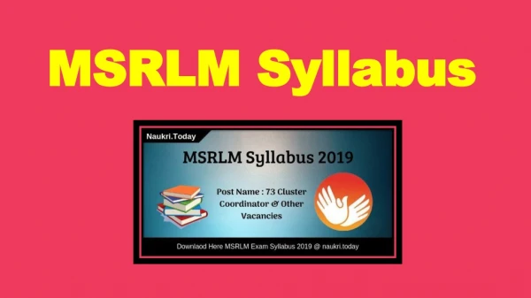 MSRLM Syllabus 2019 For 73 Cluster Coordinator & Other Posts
