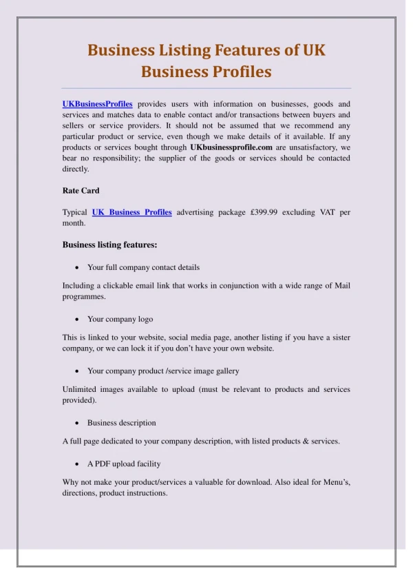 Business Listing Features of UK Business Profiles - PDF