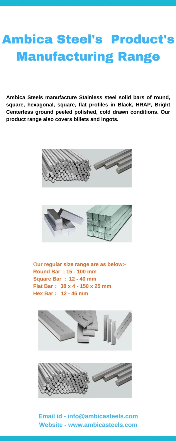 Ambica Steel's Product's Manufacturing Range