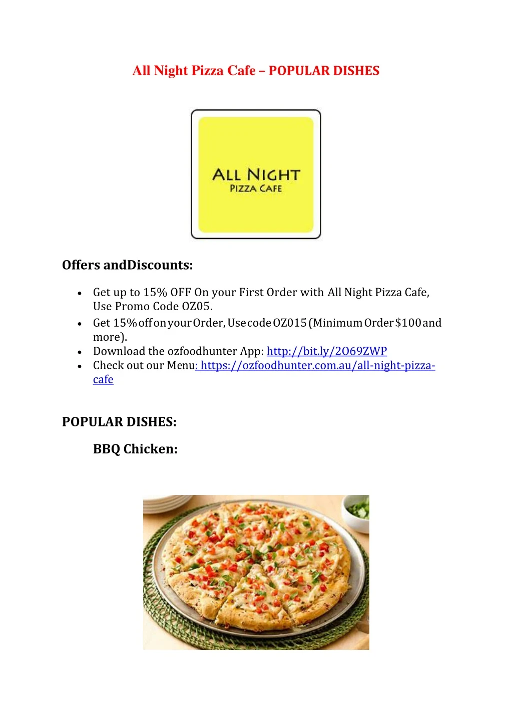 all night pizza cafe popular dishes