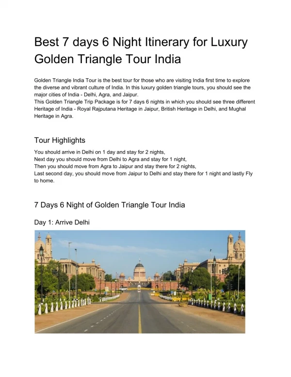 Best 7 days 6 Night Itinerary for Luxury Golden Triangle Tour India