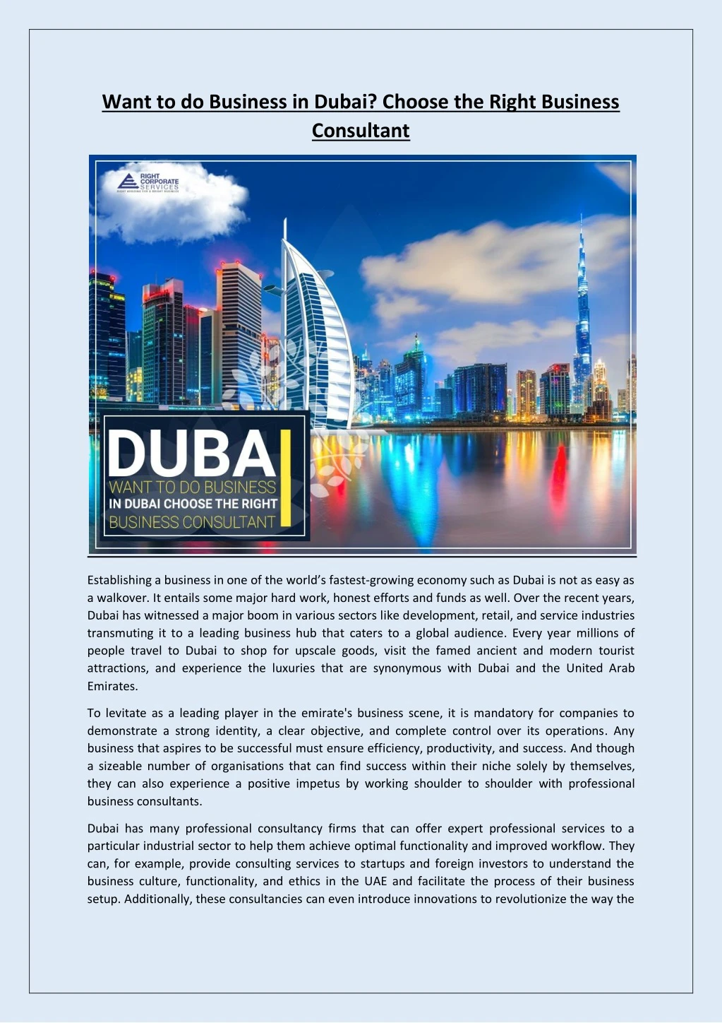 want to do business in dubai choose the right